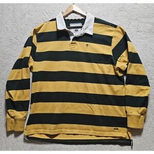 IZOD Mens Rugby Shirt XXL Long Sleeve Striped Green Yellow Cotton Heavyweight